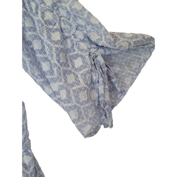 Democracy Blouse Womens XL Blue Patterned Textured Gathered Sleeve Ruffle Blue W - Picture 3 of 11